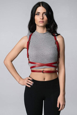 Female leather intertwining harness