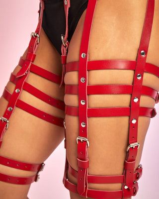 Leather garters "Marta" in red